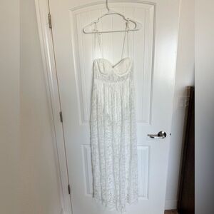 For Love & Lemons Lorena White Lace Bodysuit Sheer Maxi Dress Size Small…